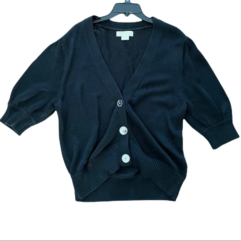Michael Kors Black Chunky Knit Button Down Cardigan Sweater NWOT - Picture 2 of 12